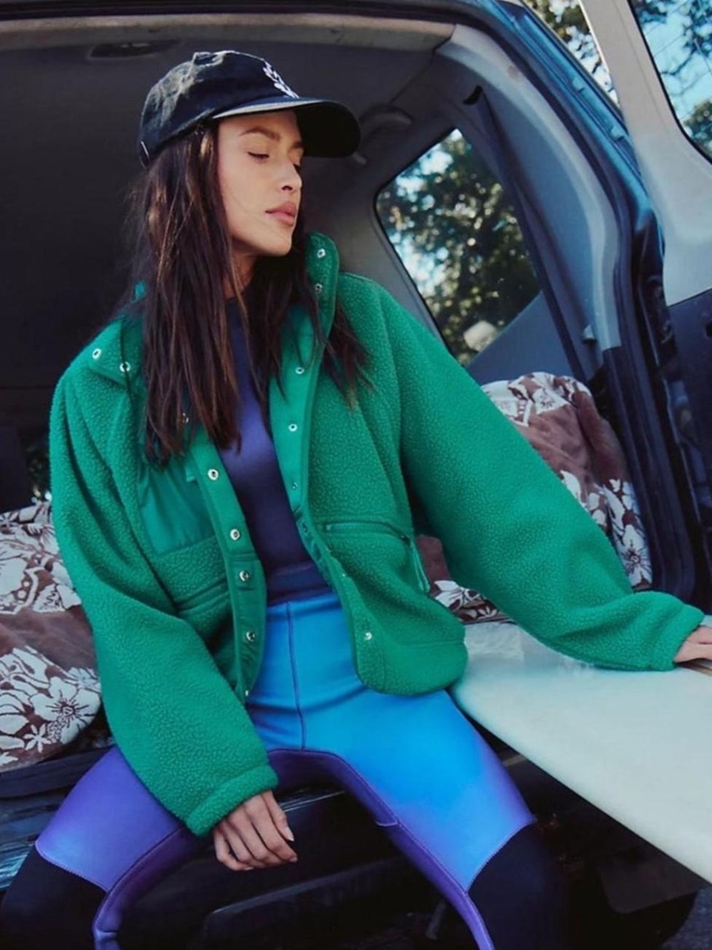 Free People Hit the Slopes Fleece Jacket FP Movement Coat Green Glow XS NEW NWT